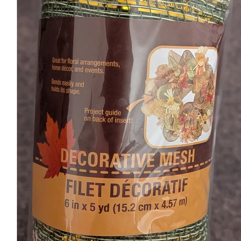 Greenbrier International Green Gold Decorative Mesh Ribbon 6in x 5yd Fall Craft‎